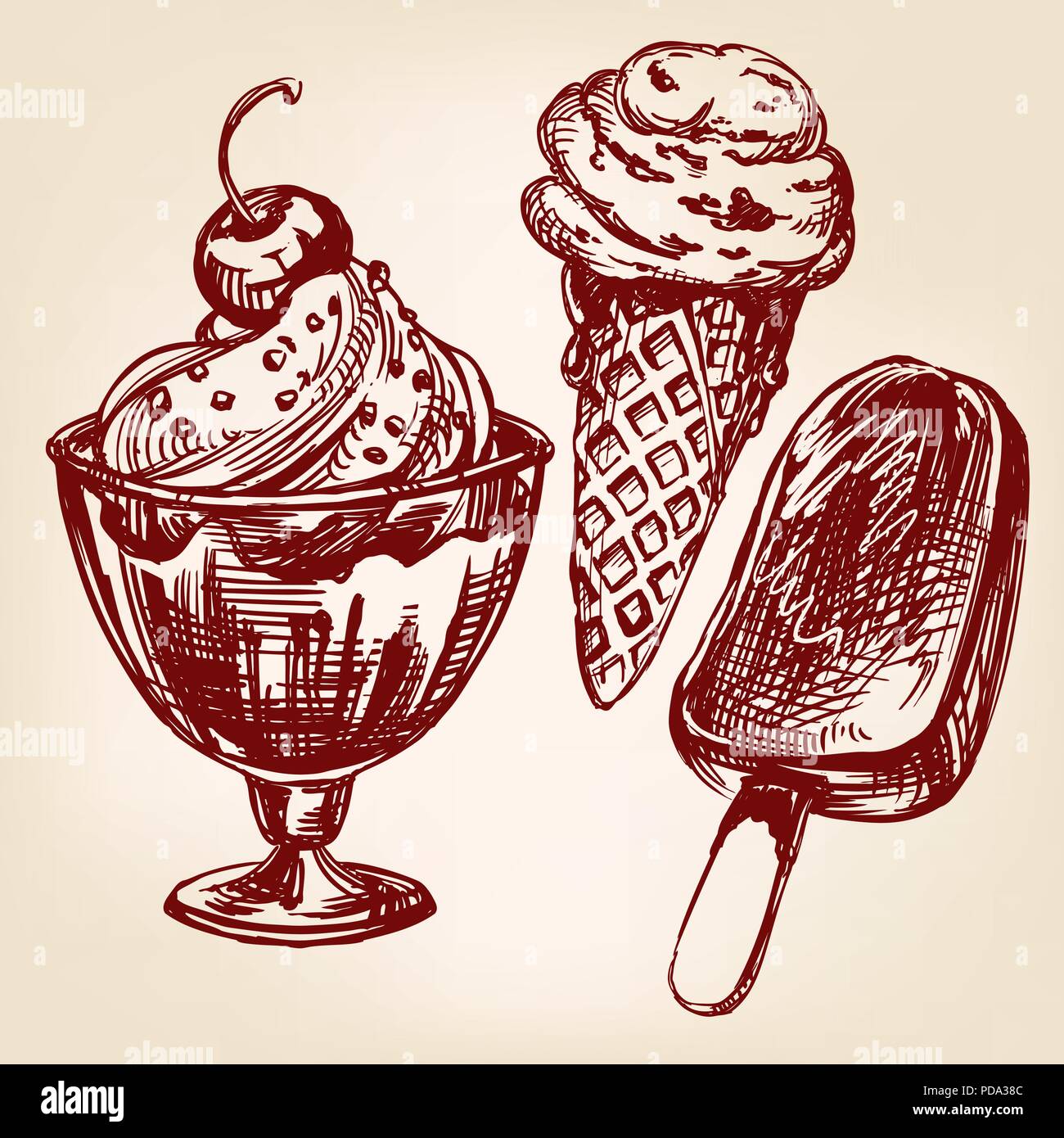 Ice cream set hand drawn vector dessin illustration Illustration de Vecteur