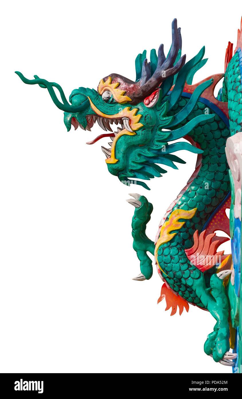 Chinese Dragon statue isolé sur fond blanc. Banque D'Images
