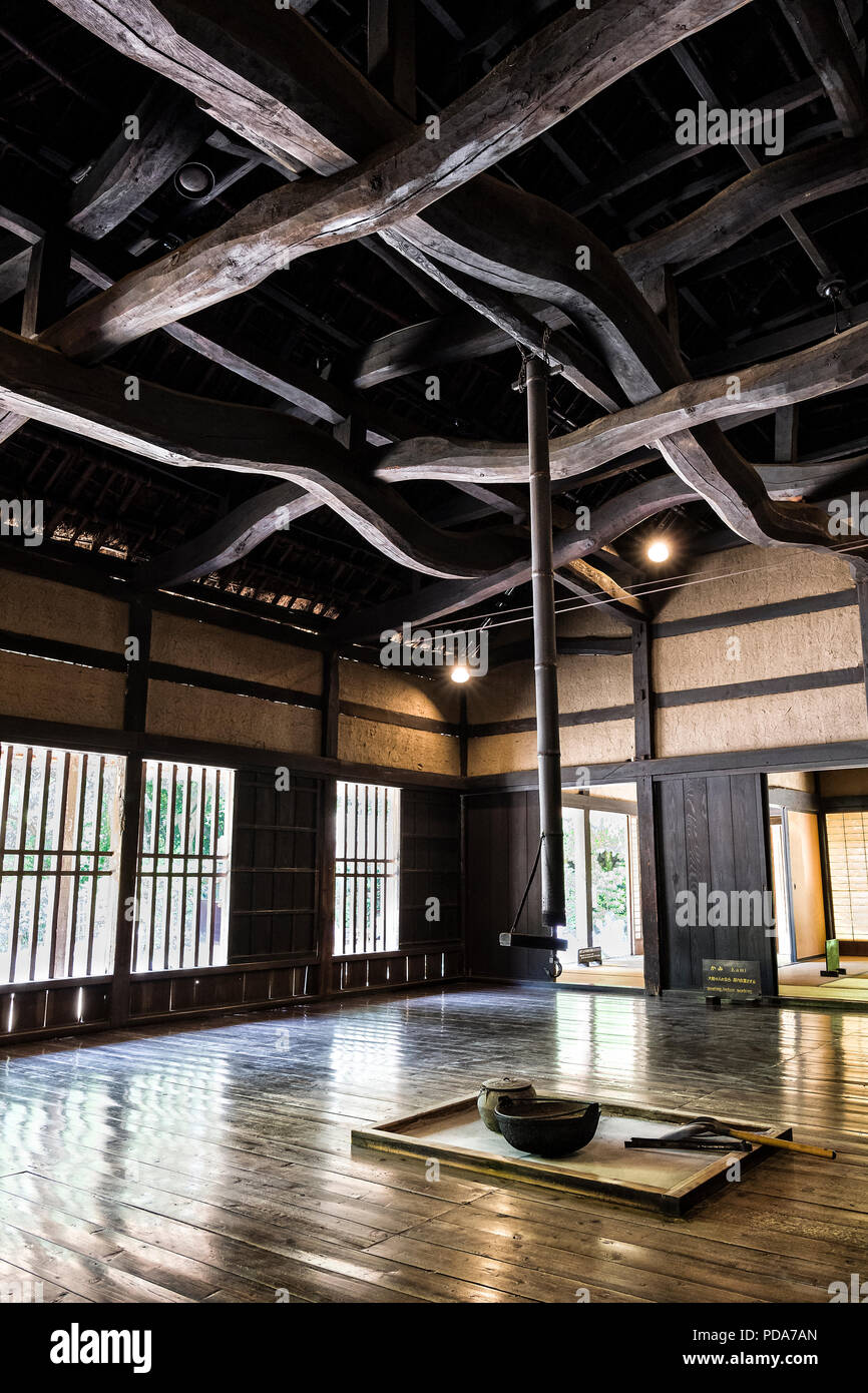 Le Japon, l'île de Honshu, le Kanto, Kawasaki, le Nihon Minka-en, historiques et patrimoniaux Musée de la vie japonaise, à l'intérieur d'une maison du 18ème siècle. Banque D'Images