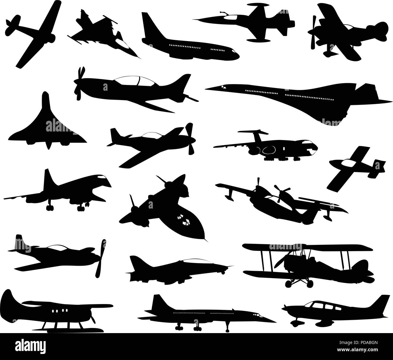 Collection de vingt silhouettes de différents plans Illustration de Vecteur