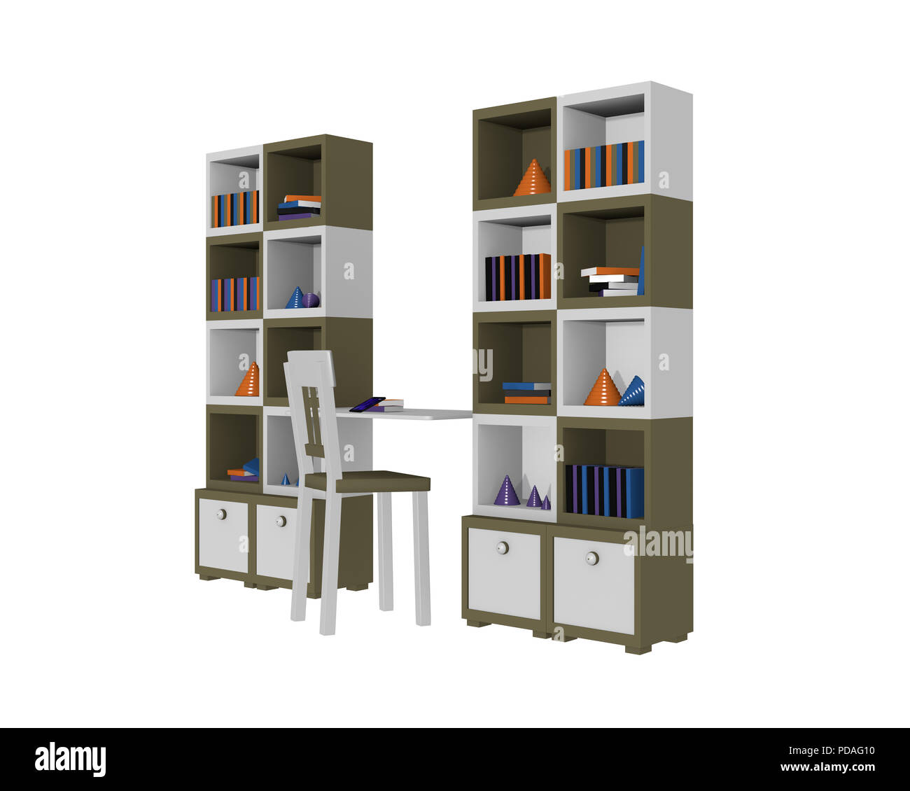 La paroi de l'armoire en blanc-vert olive isolé sur blanc. 3D render Banque D'Images La paroi de l'armoire en blanc-vert olive isolé sur blanc. 3D render Banque D'Images