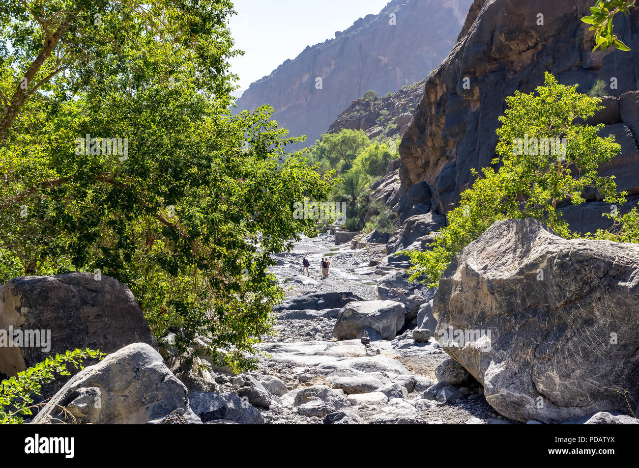 Trek dans le Wadi Nakhr - Oman Banque D'Images