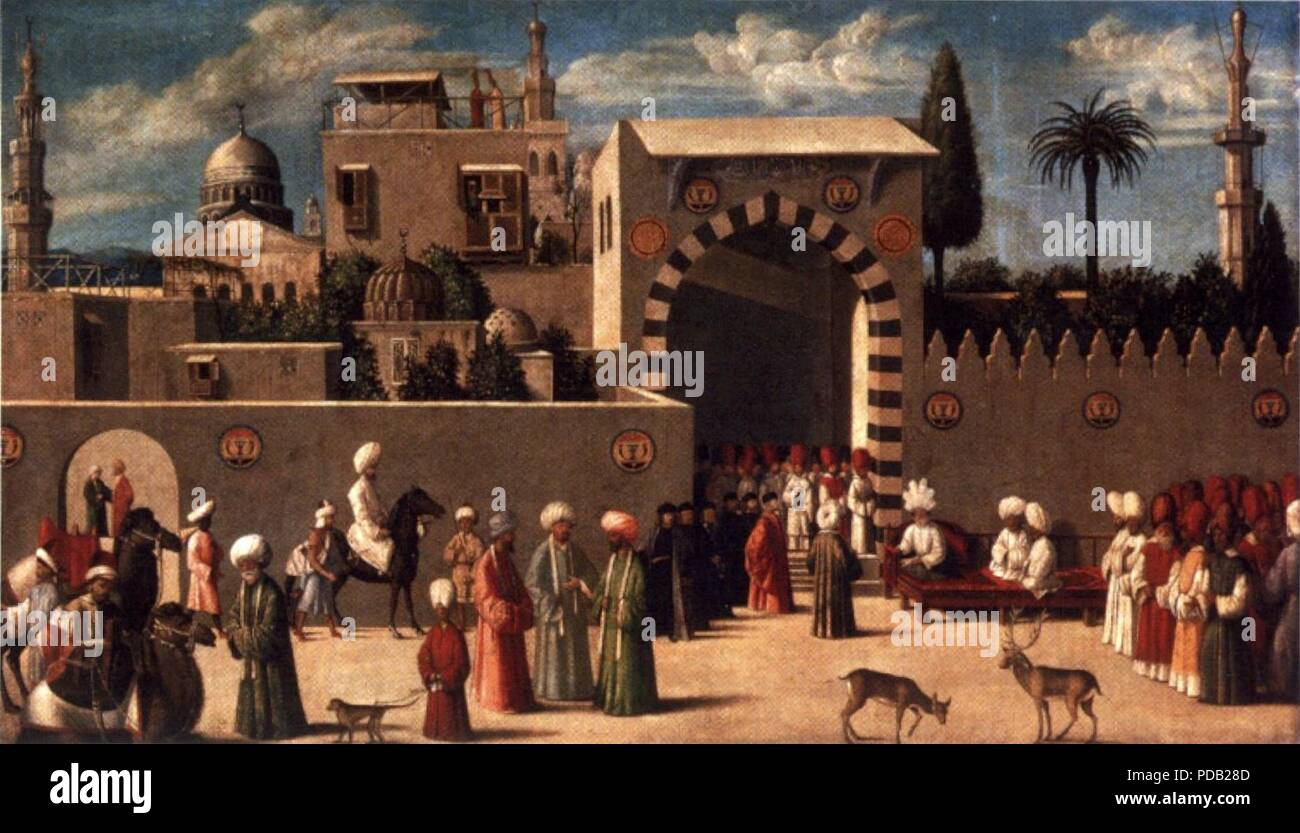 La peinture orientaliste vénitien anonyme, la réception des Ambassadeurs à Damas", 1511, le Louvre. Banque D'Images