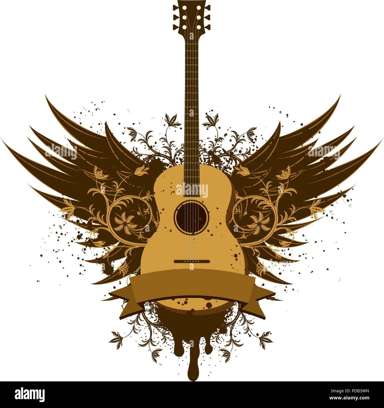 Ailes De Guitare acoustique Guitare acoustique entre un ensemble d'ailes. Illustration de Vecteur