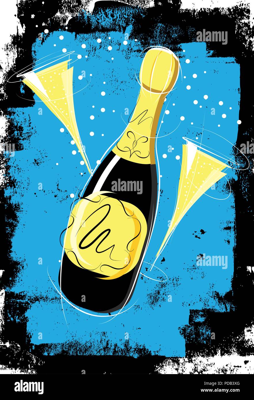 Sketchy bouteille Champagne Illustration de Vecteur