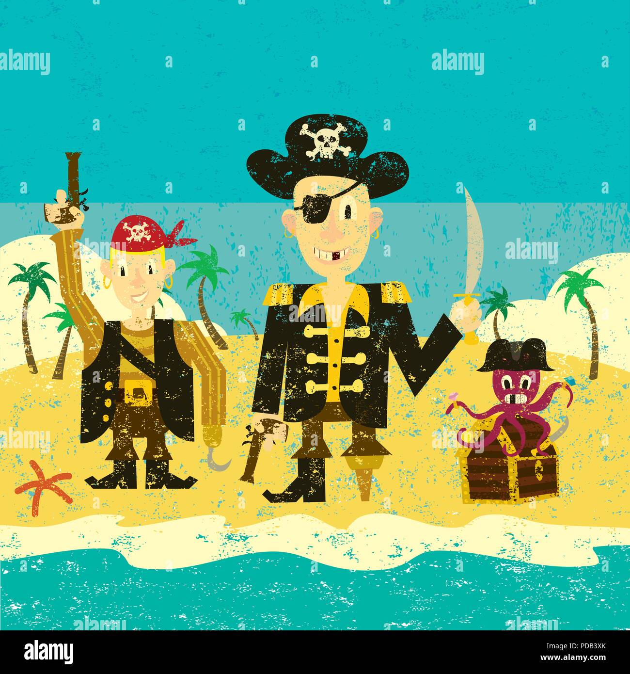 Trois pirates sur une île Illustration de Vecteur