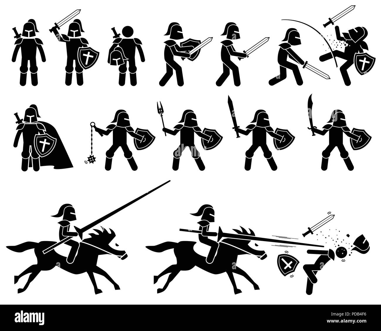 Templier du moyen âge et moyen âge la guerre. Illustration de Vecteur