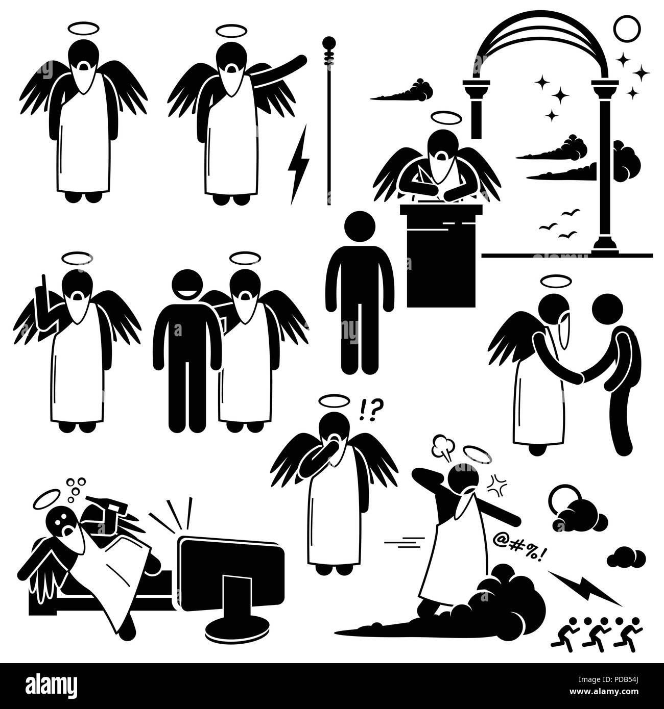 Dieu ange ciel Paradise Stick Figure Icônes pictogramme Illustration de Vecteur
