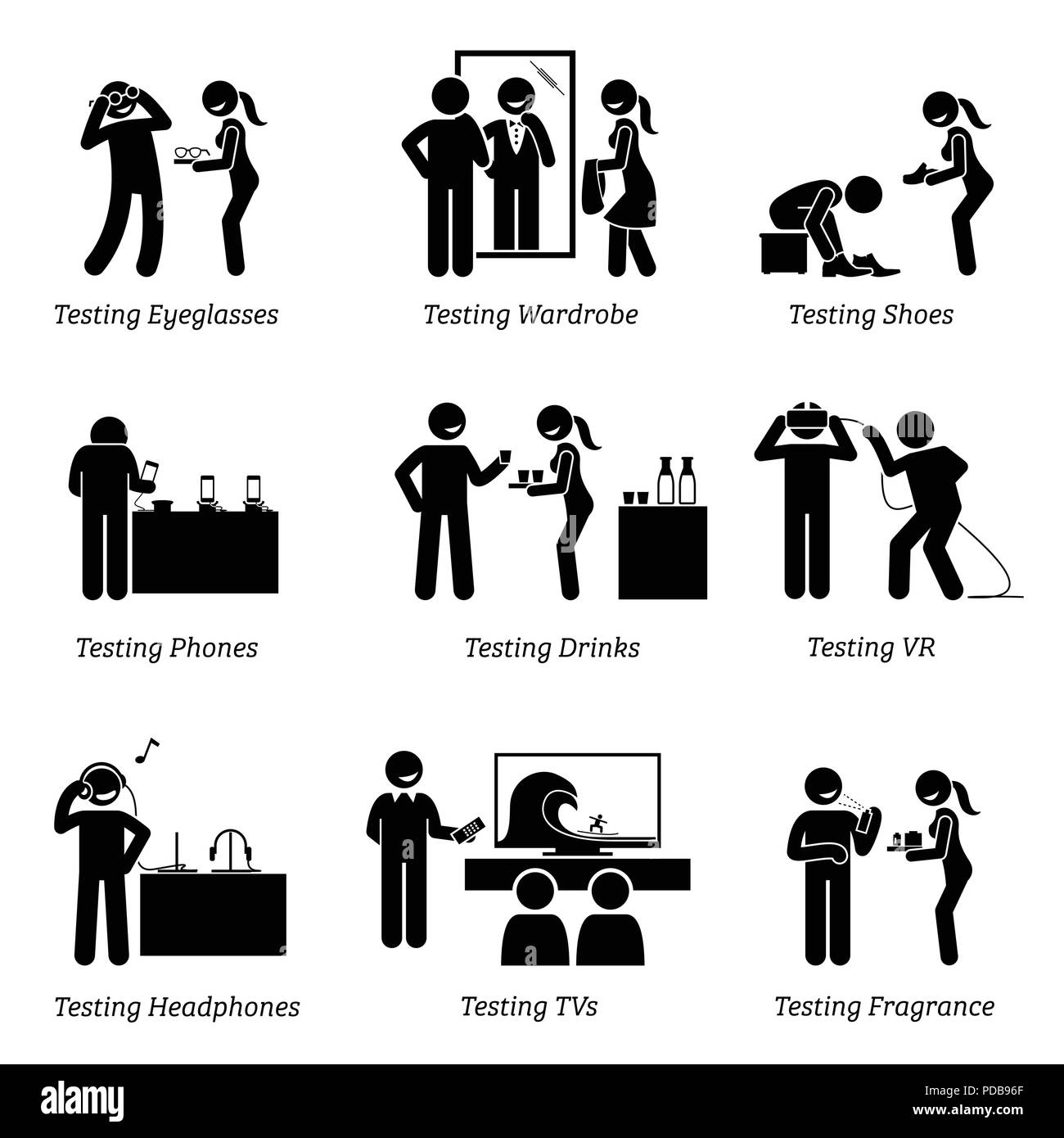 L'homme à l'essai de produits au magasin. Illustration de Vecteur