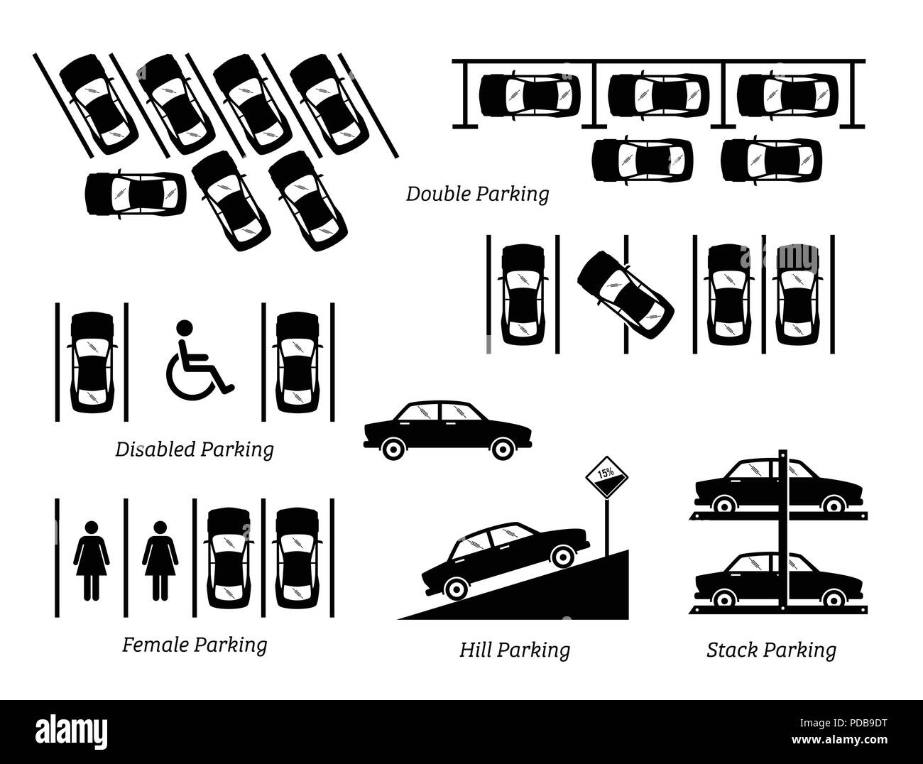 Parking voiture illégale et d'autres emplacements. Illustration de Vecteur