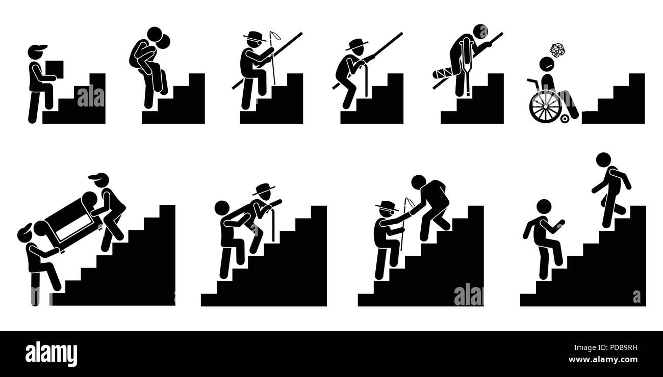 Personnes qui montaient sur des escaliers ou d'escalier. Illustration de Vecteur