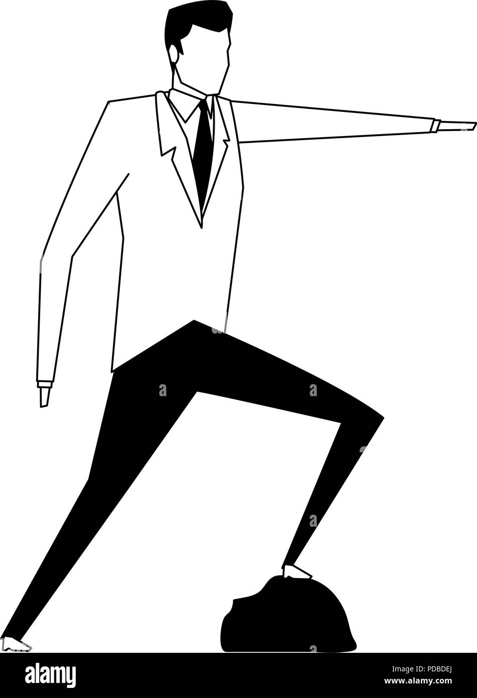 Businessman with feet on rock pinting avec la main en noir et blanc Illustration de Vecteur