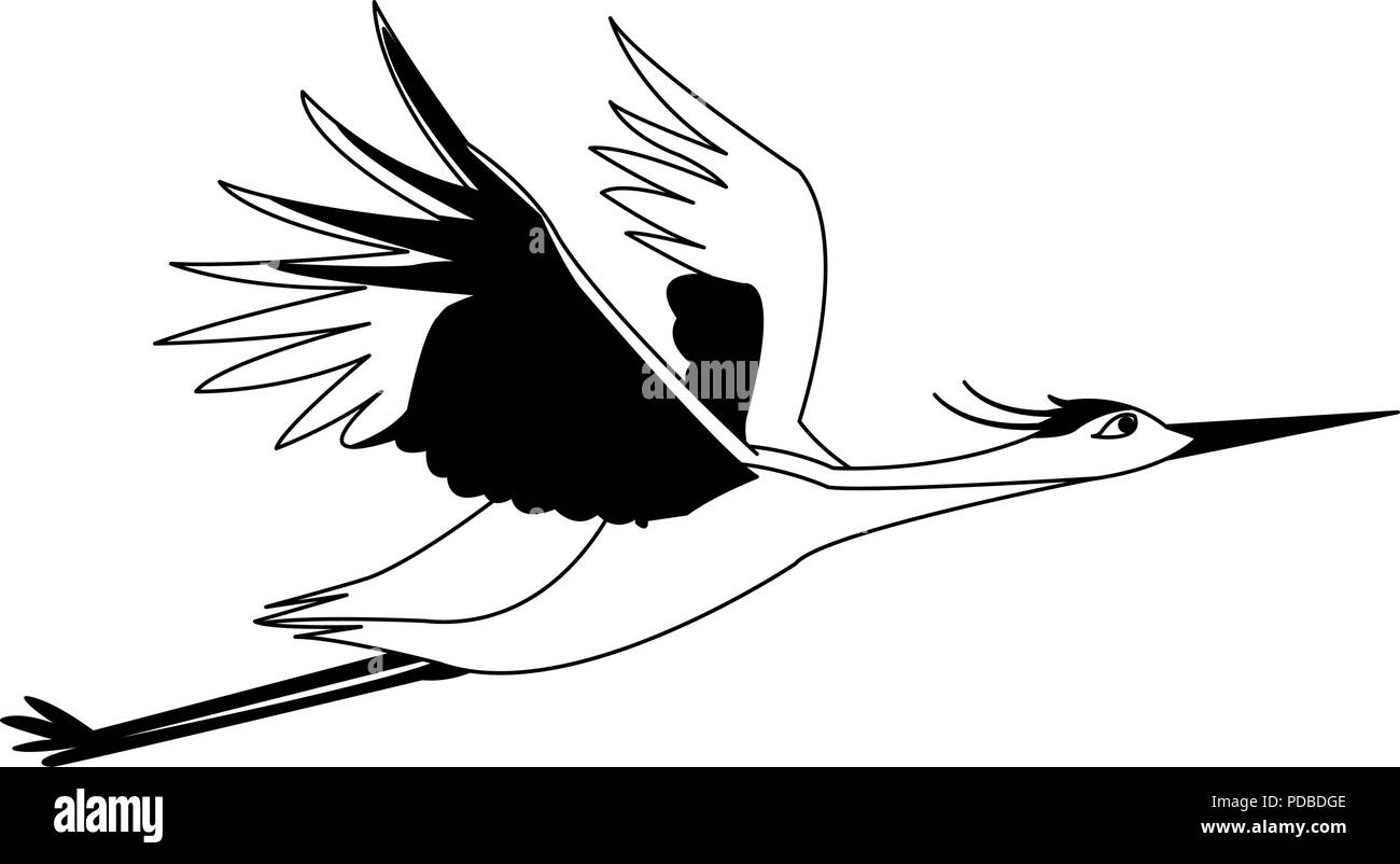 Stork battant isolé dans le noir et blanc Illustration de Vecteur