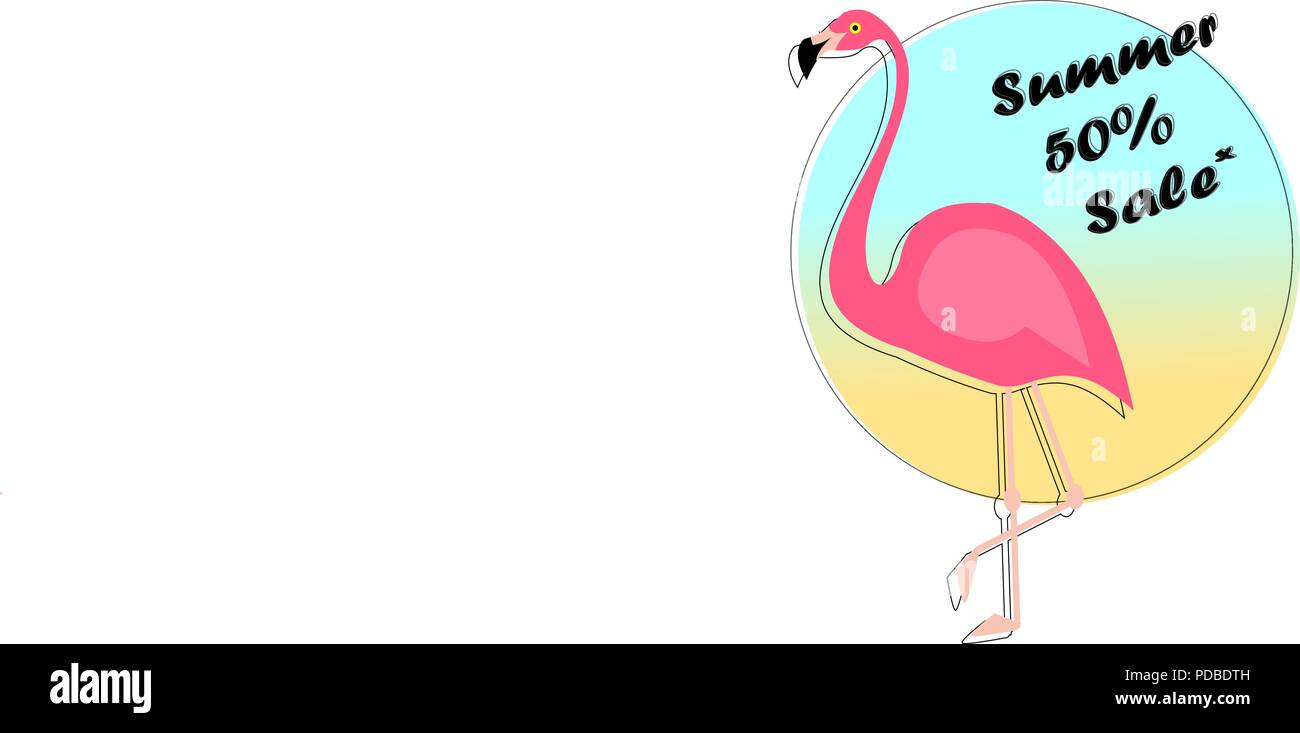 Vente d'été bannière avec coupe papier design floral exotique flamingo pour banner, flyer, invitation, Affiche, site web ou carte de vœux. Modèle de coupe de papier, vector illustration. Illustration de Vecteur