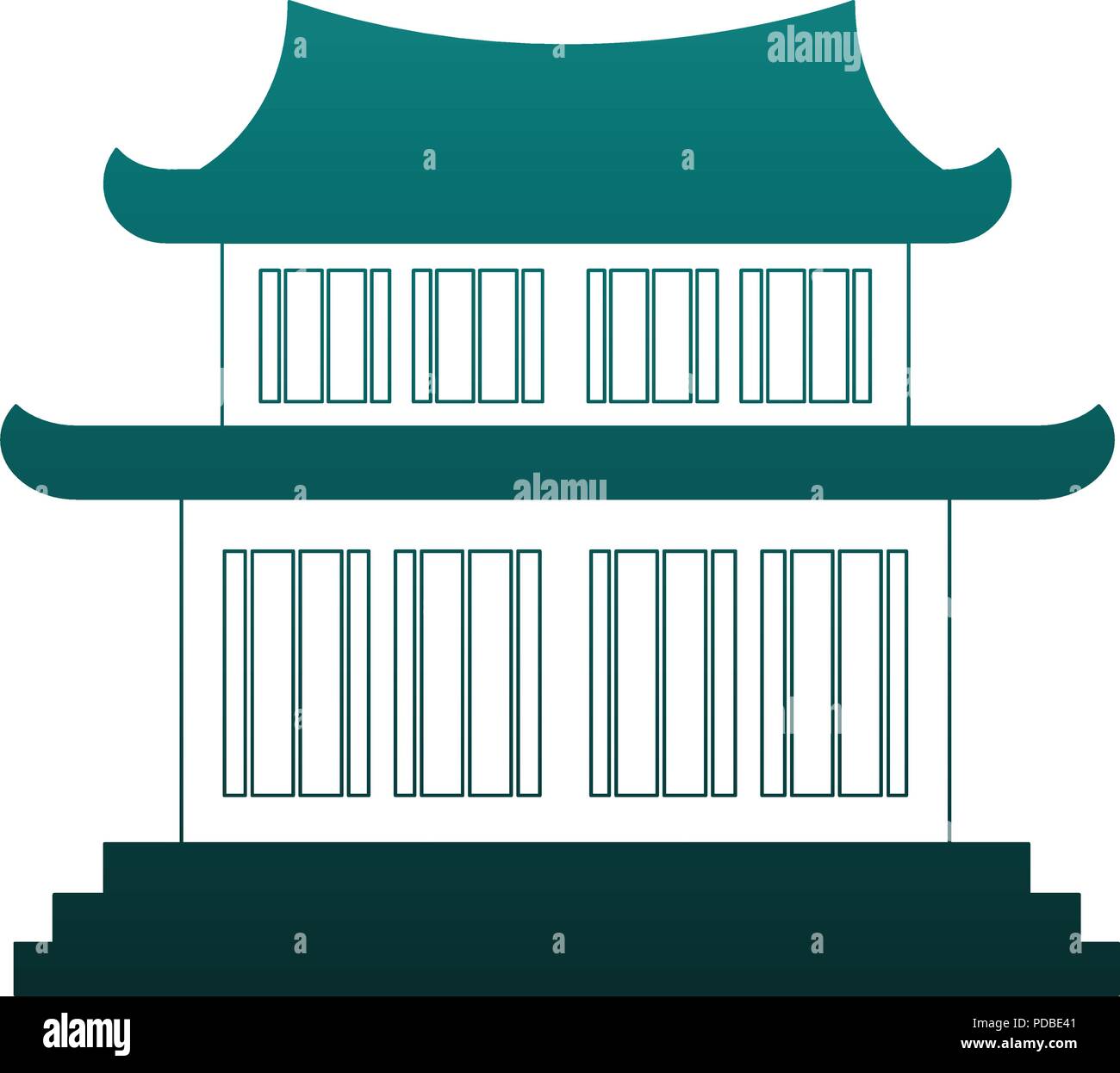 Temple chinois symbole dans lignes bleues Illustration de Vecteur