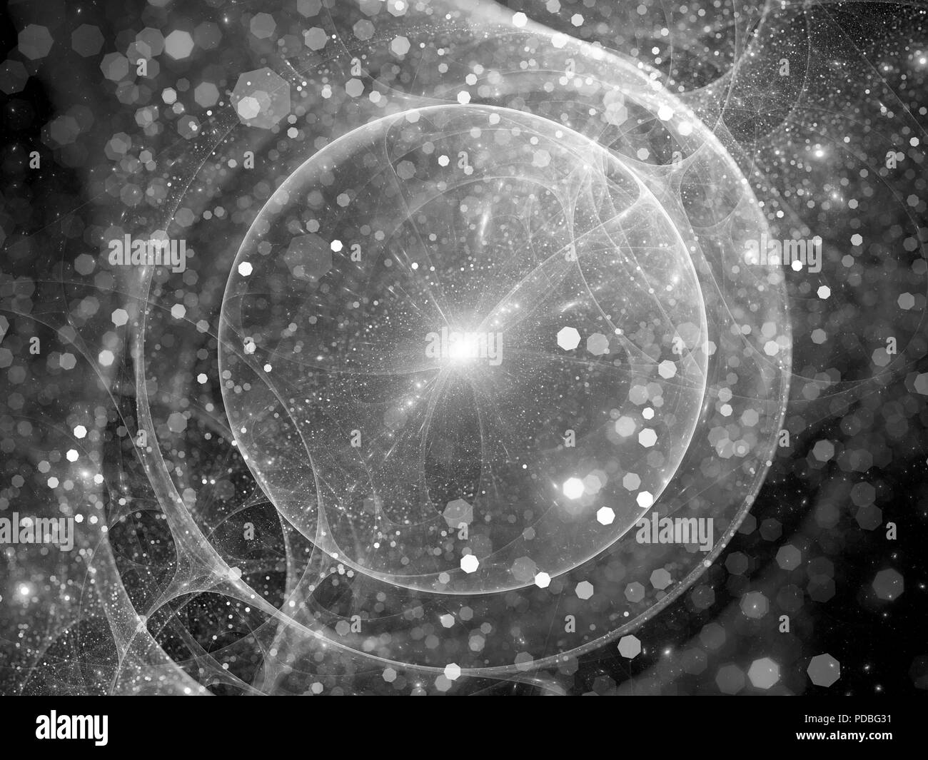 Source d'ondes gravitationnelles avec effet de particules, générée par ordinateur résumé fond, 3D Rendering Banque D'Images
