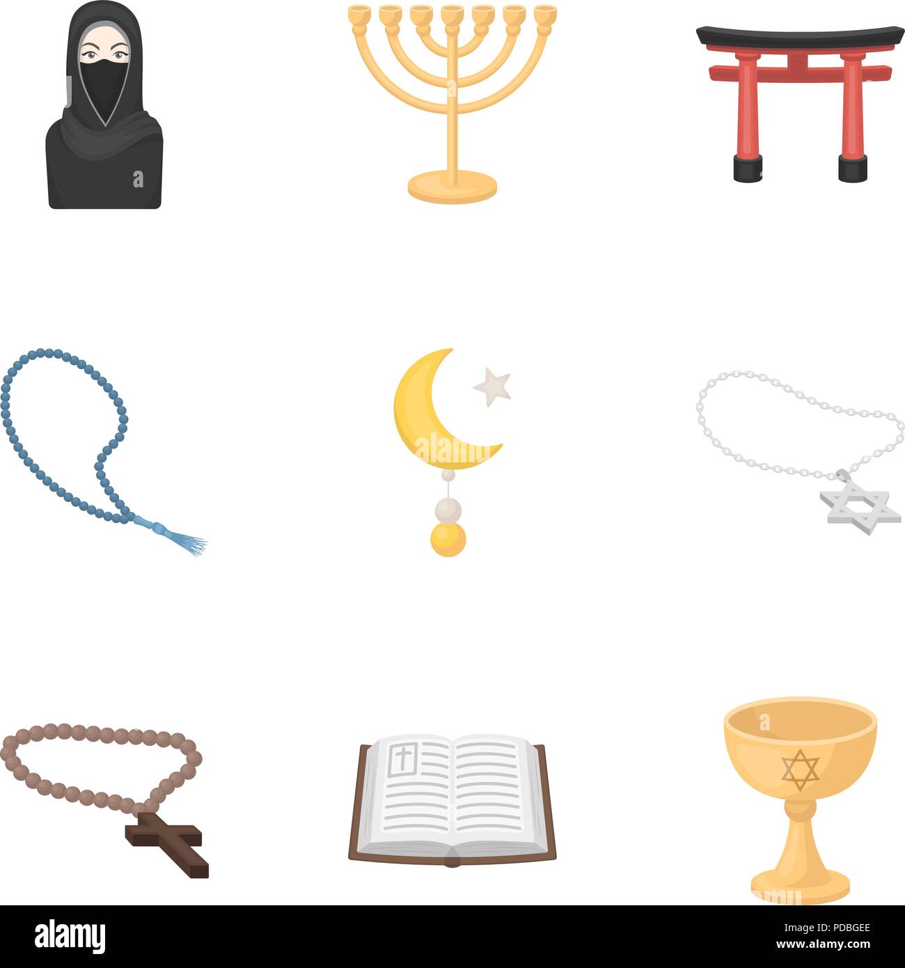 Définir la religion des icônes dans le style cartoon. Grande collection de stock symbol vector religion Illustration de Vecteur