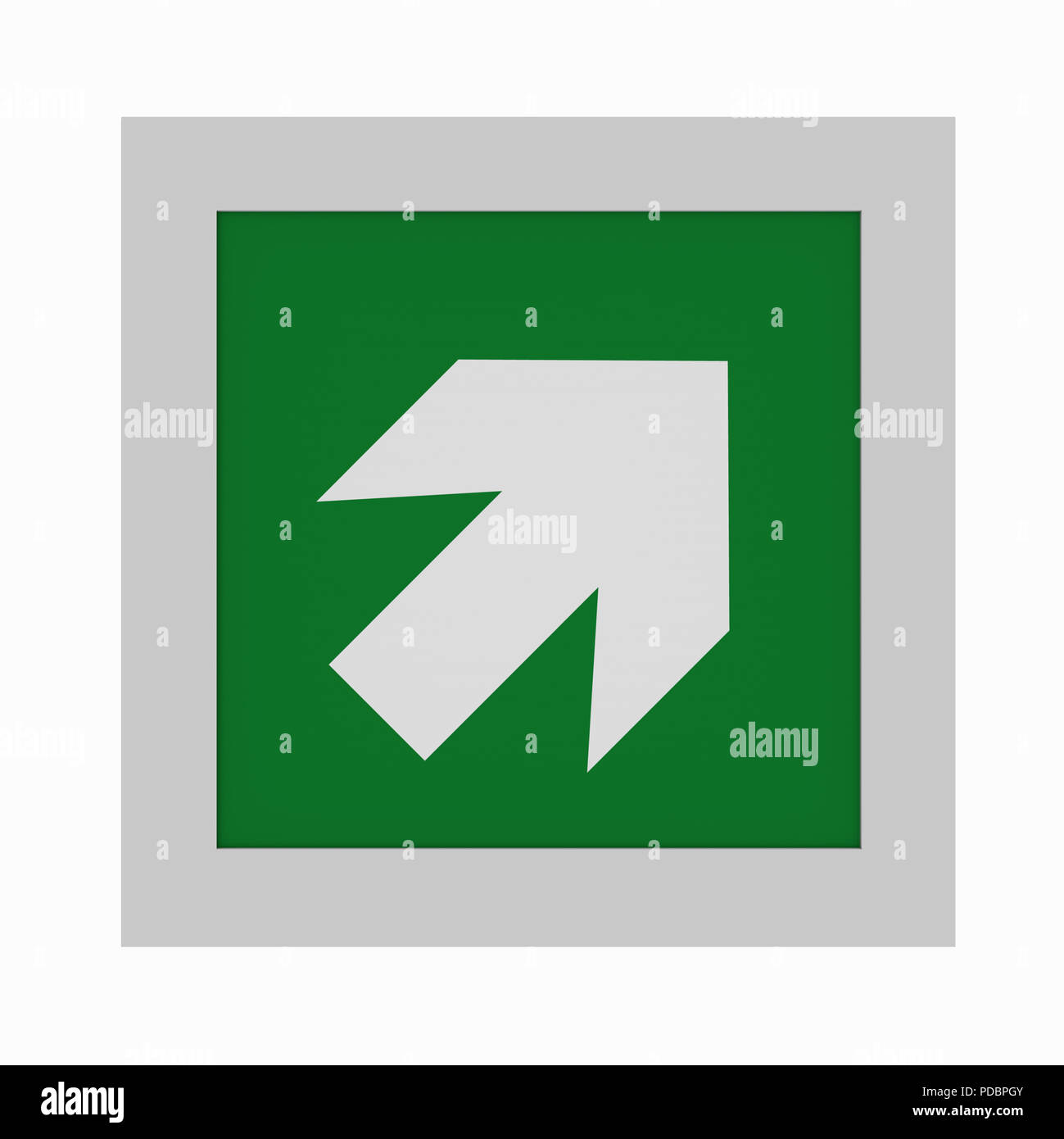 Signes échappement actuelle selon l'ASR A1.3 : flèche de direction en haut à droite. Vue avant, 3D Rendering Banque D'Images Signes échappement actuelle selon l'ASR A1.3 : flèche de direction en haut à droite. Vue avant, 3D Rendering Banque D'Images