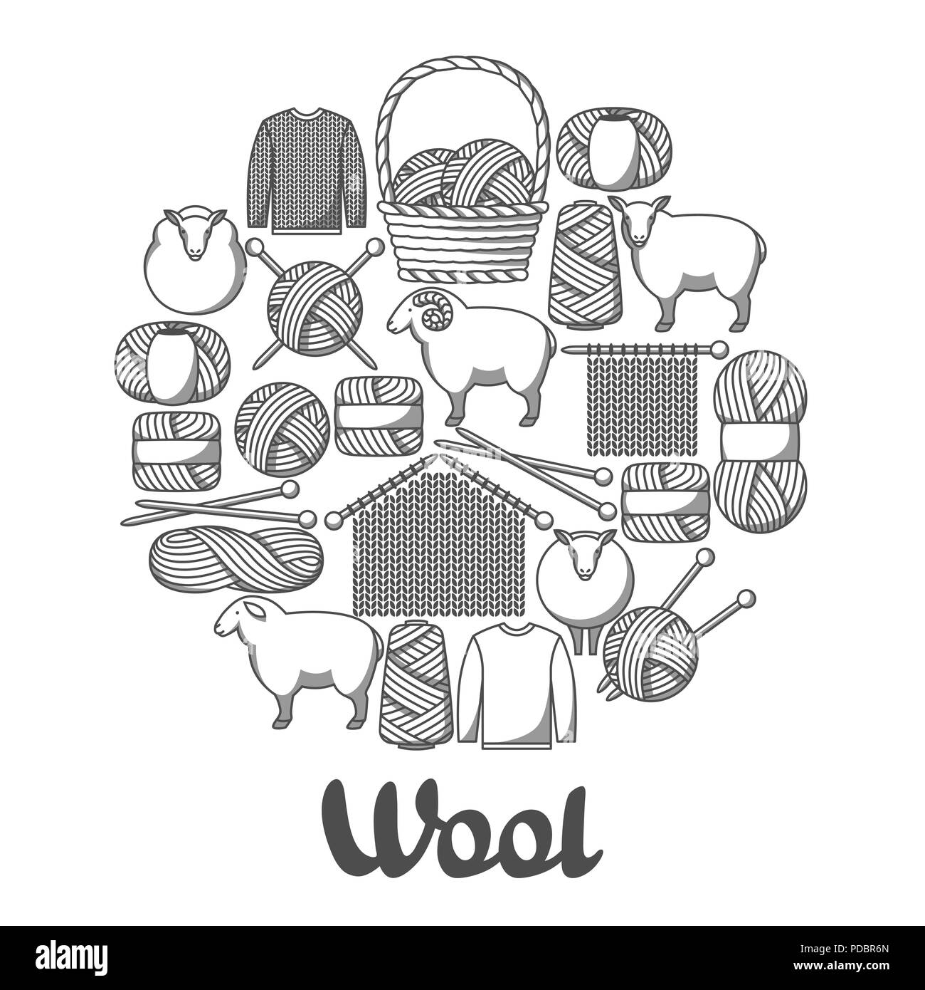 Articles de fond avec de la laine. Pour les produits fait main, tricot ou atelier de couture Illustration de Vecteur