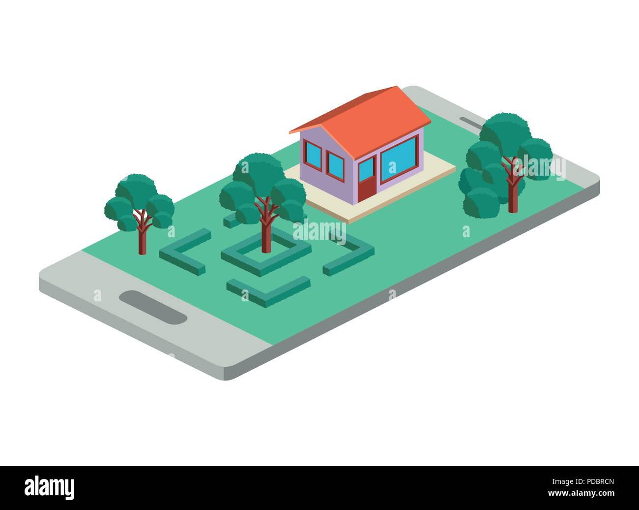 De bâtiments ou d'arbres scène isométrique sur smartphone Illustration de Vecteur
