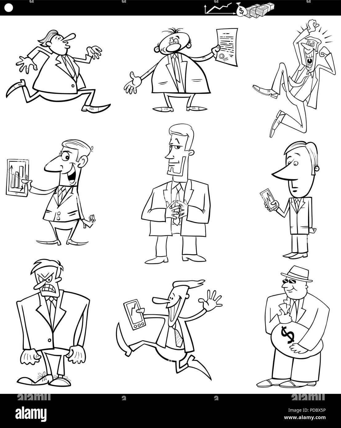 Illustration Cartoon noir et blanc d'hommes d'affaires ou jeu de caractères Illustration de Vecteur