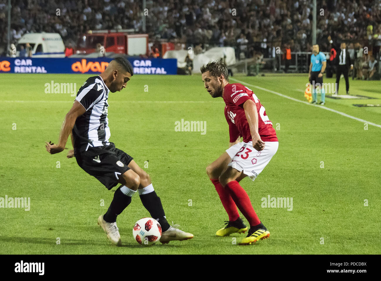 Thessalonique, Grèce. 8e août 2018. PAOK FC Spartak Moscou FC a battu pour le troisième tour de qualification de la Ligue des Champions, au nord de la ville grecque de Thessalonique. Credit : Giannis Papanikos/ZUMA/Alamy Fil Live News Banque D'Images