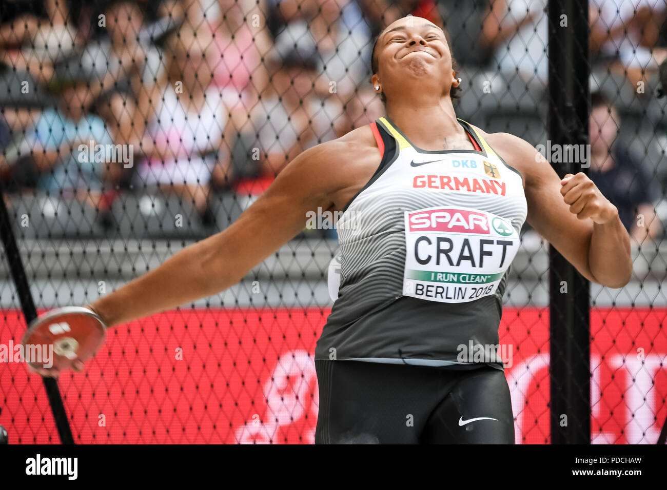 Berlin, Allemagne. 09Th Aug 2018. Athlétisme : Championnats Européens, lancer du disque, les femmes, la qualification : Shanice Craft lance à partir de l'Allemagne. Crédit : Bernd Thissen/dpa/Alamy Live News Banque D'Images