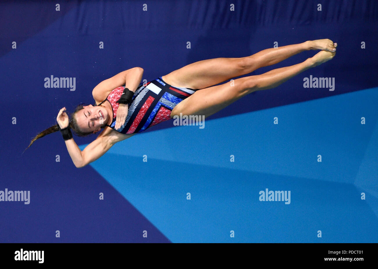 Lois de la Grande-Bretagne Toulson chez les femmes de la plate-forme de 10m pendant sept jour final du championnat d'Europe 2018 à Scotstoun Sports, Glasgow. Banque D'Images