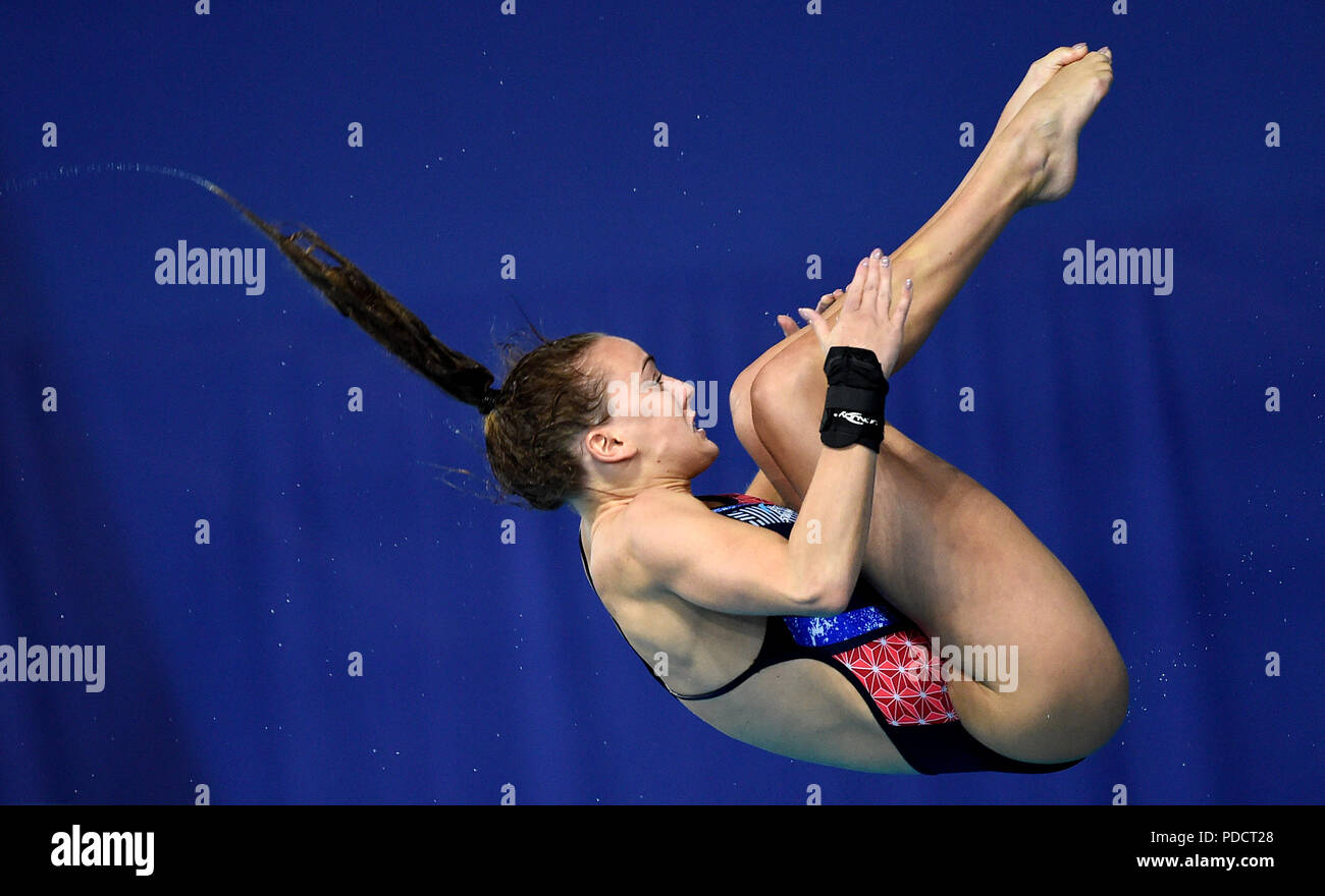 Lois de la Grande-Bretagne Toulson chez les femmes de la plate-forme de 10m pendant sept jour final du championnat d'Europe 2018 à Scotstoun Sports, Glasgow. Banque D'Images