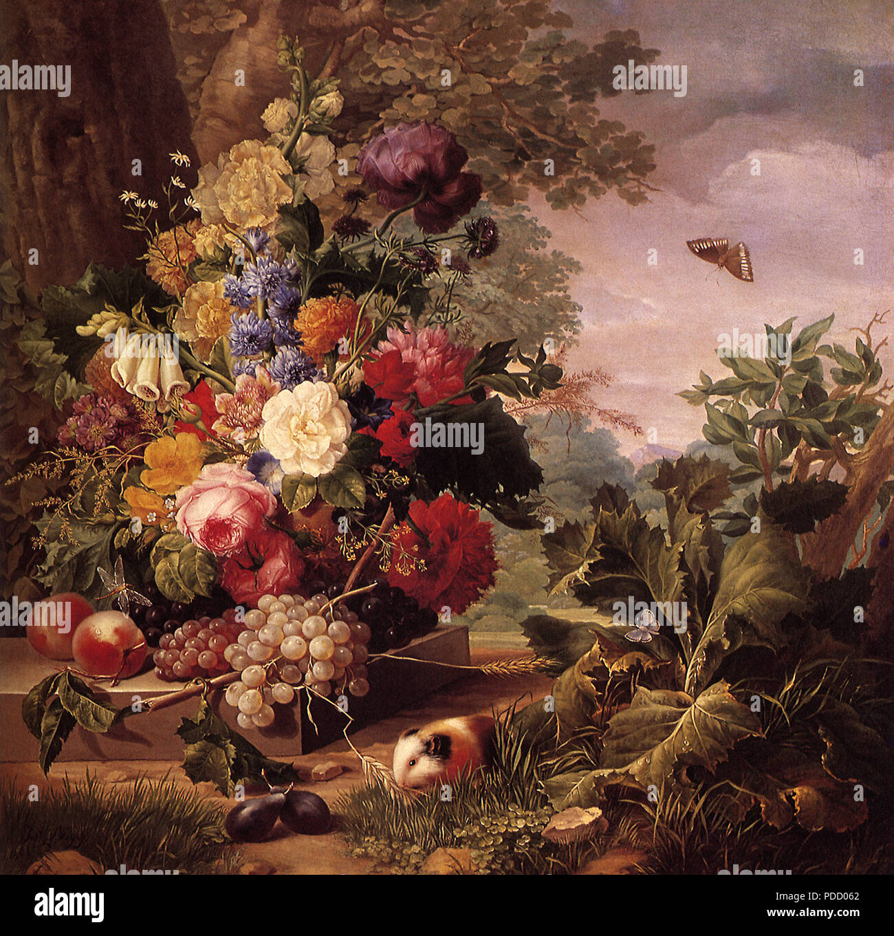 Bol de fleurs dans un paysage, Nigg, Joseph, 1845. Banque D'Images
