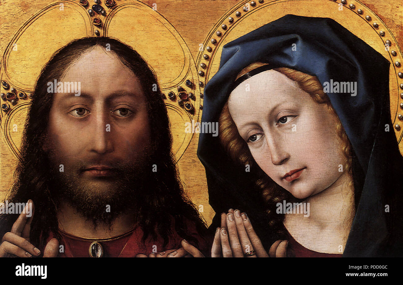 Bénédiction Christ avec la Vierge en prière, à l'École de Robert Campin, . Banque D'Images