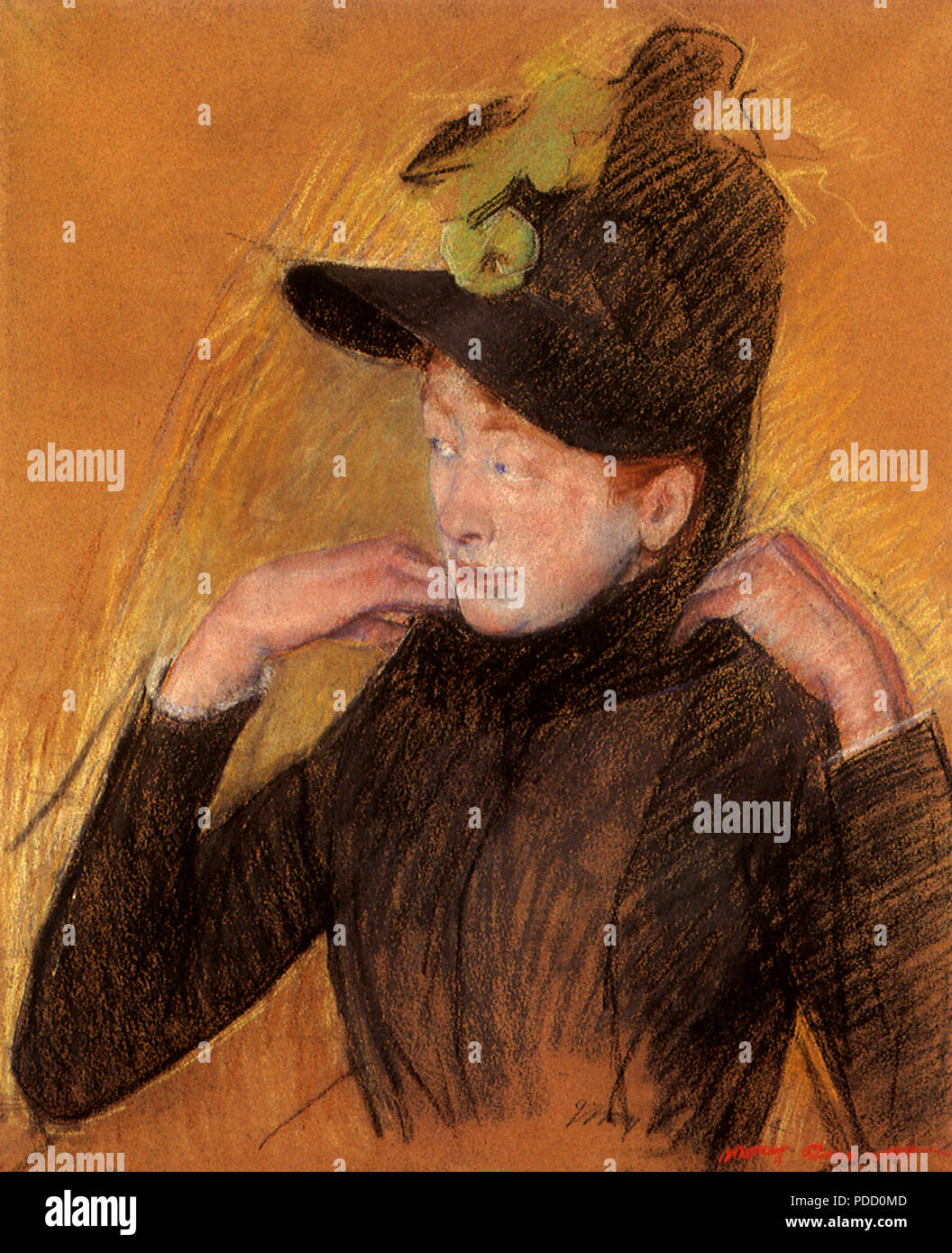 Organiser son voile, femme, Mary Cassatt, 1890. Banque D'Images