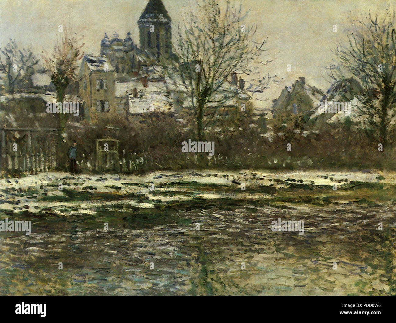 Eglise par temps hivernal, rivière, Claude Monet, 1878. Banque D'Images