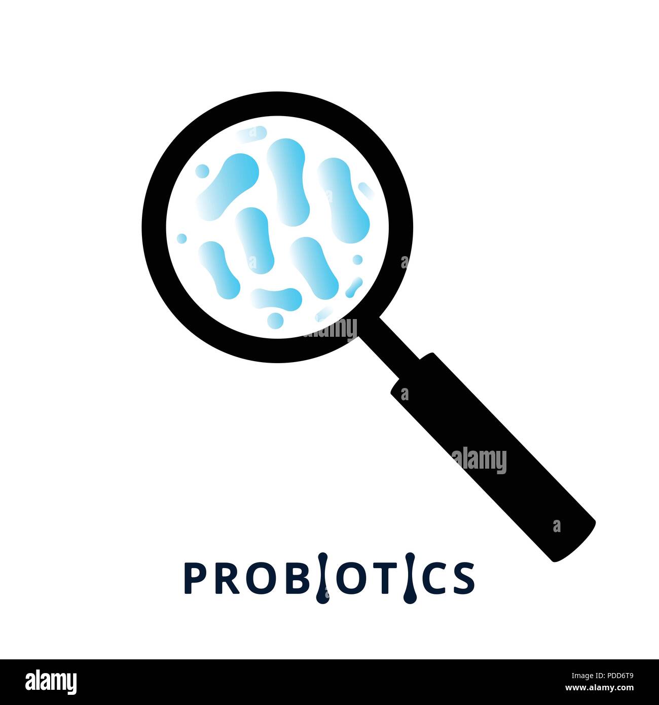 Les bactéries probiotiques. Organismes bactéries thérapeutiques zoom. La nutrition saine ingredien avec lettrage. Contexte biologique. Vector illustration. Illustration de Vecteur