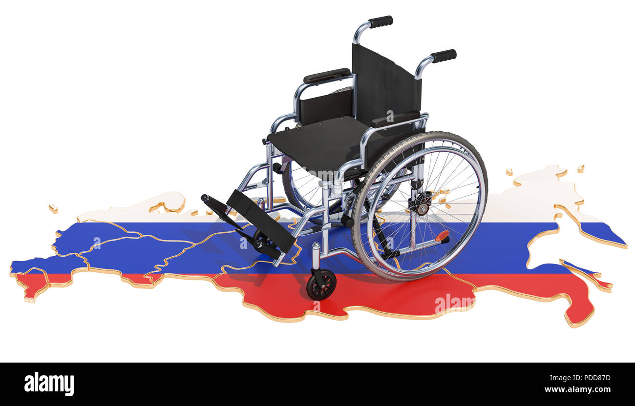 Concept d'invalidité en Russie, rendu 3D isolé sur fond blanc Banque D'Images