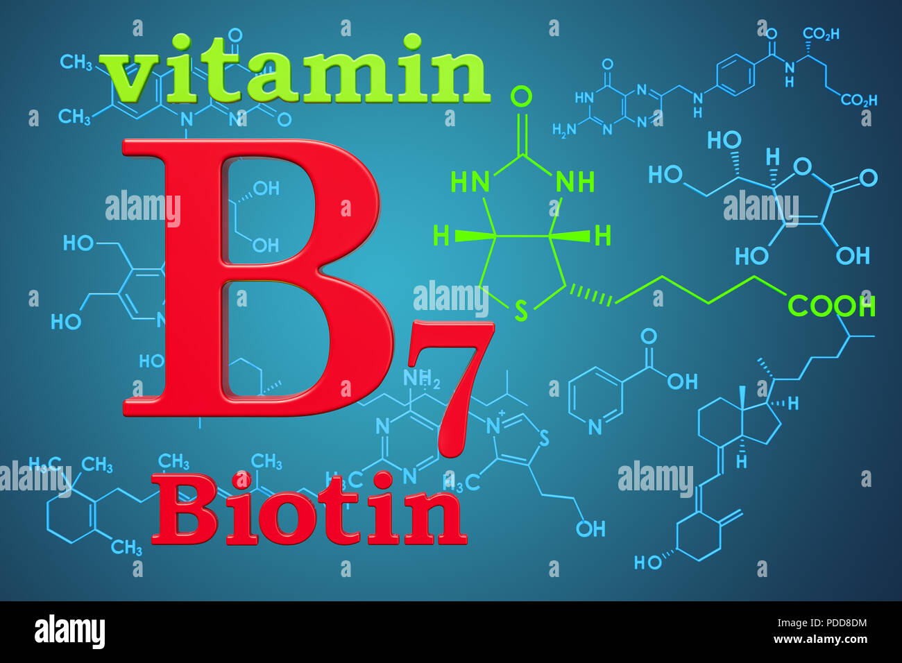 La vitamine B7, biotine. Formule chimique, structure moléculaire. Le rendu 3D Banque D'Images