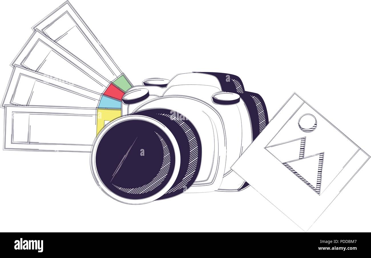 Appareil photographique avec sélecteur de couleurs et photo sur fond blanc, vector illustration Illustration de Vecteur