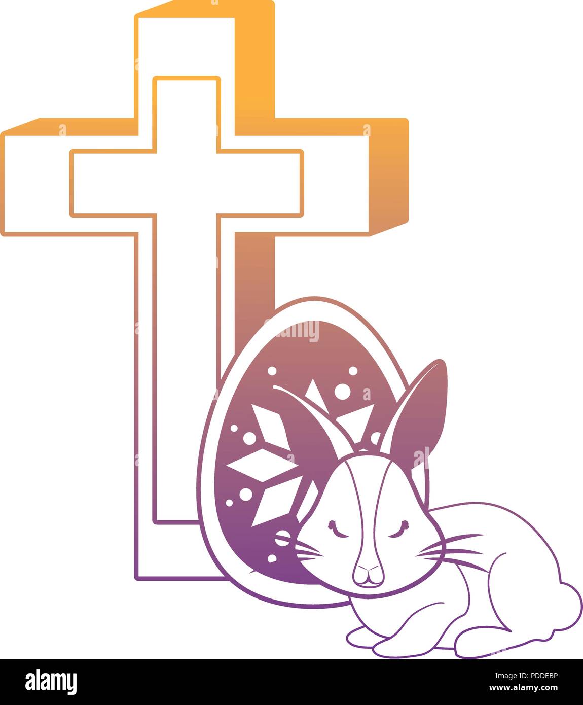 Joyeuses Paques Avec Croix Religieuse Avec Mignon Lapin Et Oeufs De Paques Sur Fond Blanc Vector Illustration Image Vectorielle Stock Alamy