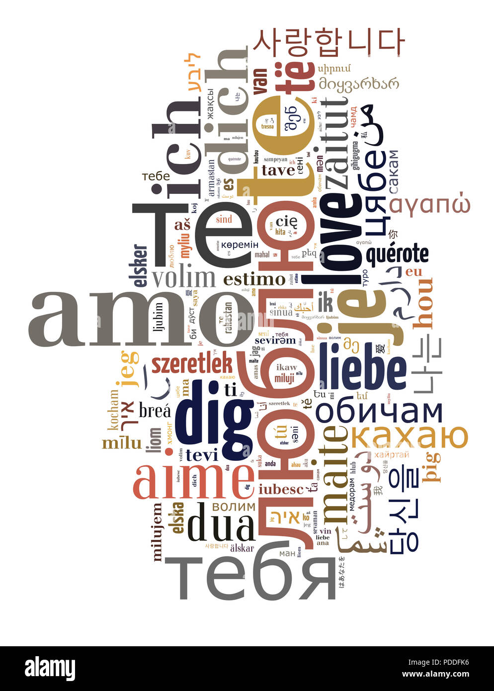 Amour et valentine concept wordcloud, amour du texte dans différentes langues Banque D'Images