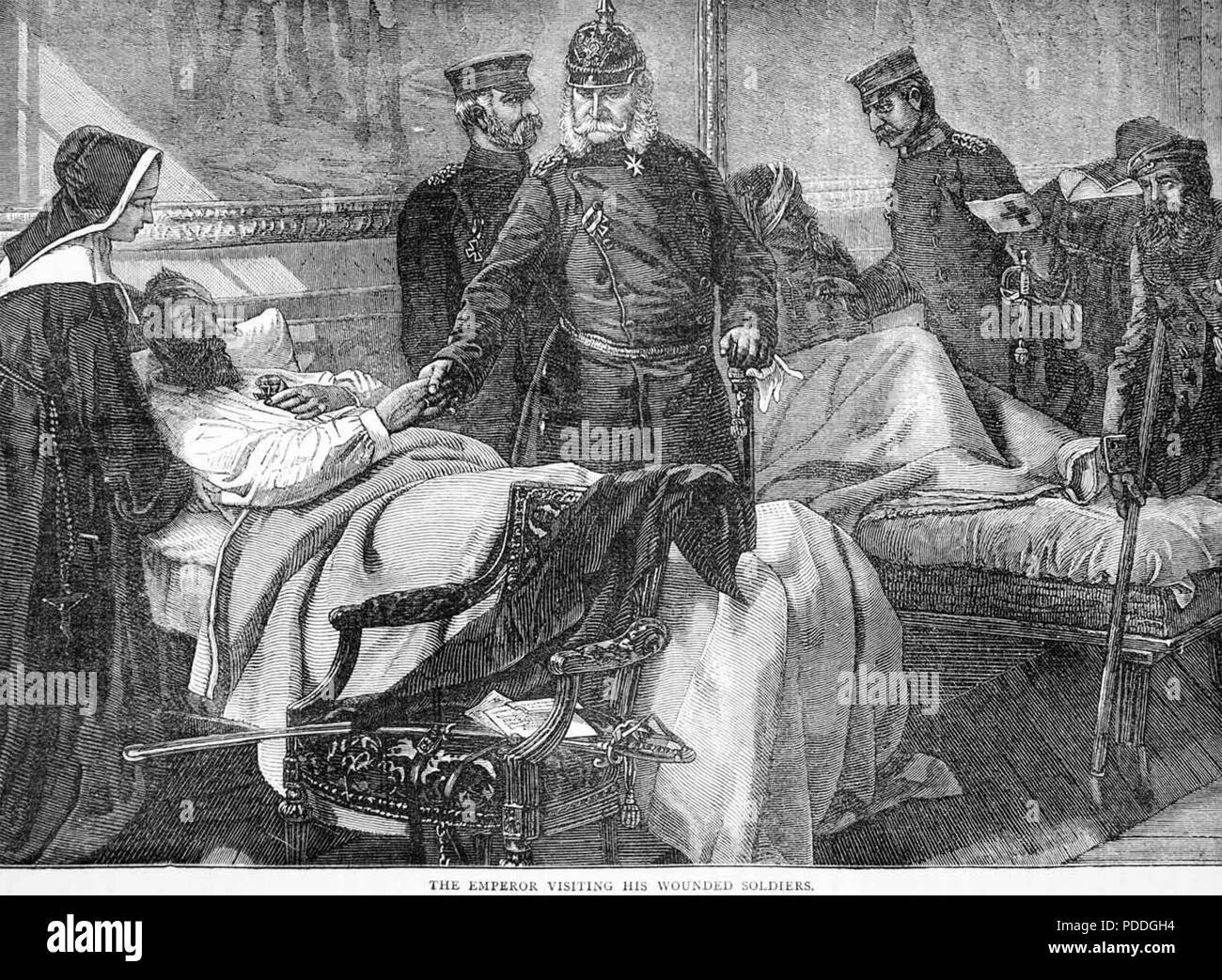 La guerre franco prussienne de 1870-1871 l'empereur Guillaume I à l'hôpital pour les soldats blessés Banque D'Images