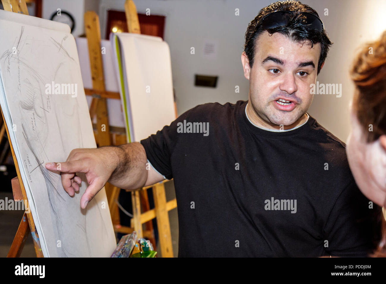 Miami Beach Florida, Lincoln Road Mall, ArtCenter SouthFlorida, classe de peinture, éducation des adultes, hispanique latin Latino immigrants ethniques minorités Banque D'Images