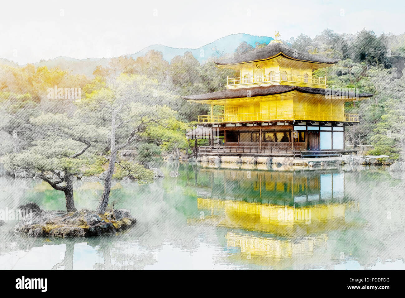 La culture de l'Asie - le concept de patrimoine culturel mondial, Kinkaku Ji sous soleil matinal spectaculaire, le golden temple bouddhiste zen traditionnel à Kyoto, J Banque D'Images