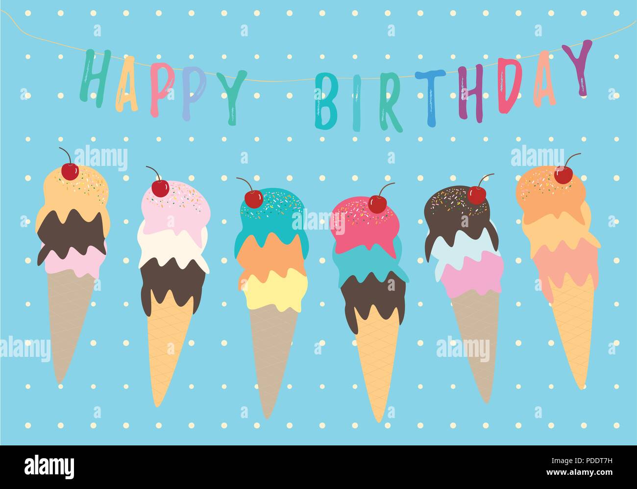 La Creme Glacee Bon Anniversaire Modele De Carte De Vecteur Dans Des Tons Pastels Sur Un Motif De Fond Pointille Image Vectorielle Stock Alamy