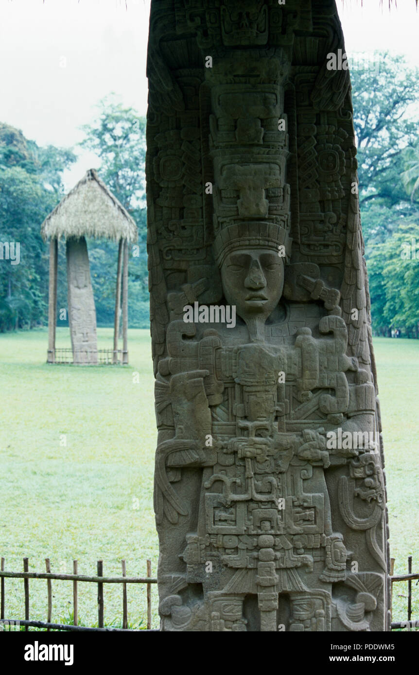 Stela D à Quirigua au Guatemala Banque D'Images