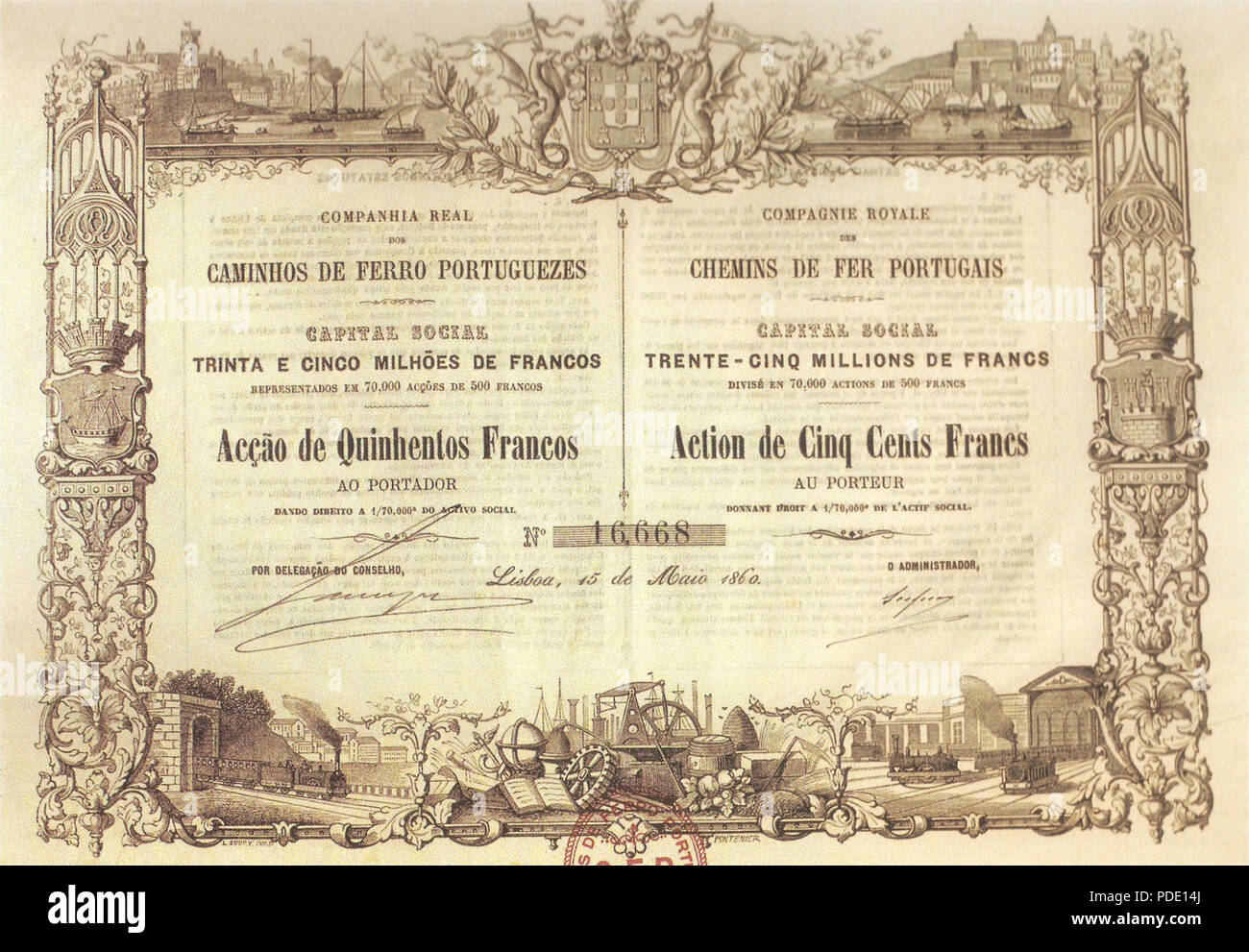 98 Certificado de accao CRCFP - Os Caminhos de Ferro Portugueses 1856-2006 Banque D'Images