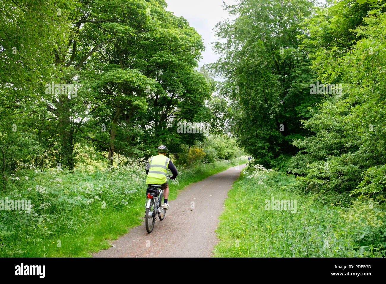 Un cycliste sur le chemin de fer Waskerley Way dans le comté de Durham, une partie de l'Byway National cycling route en Angleterre. Banque D'Images
