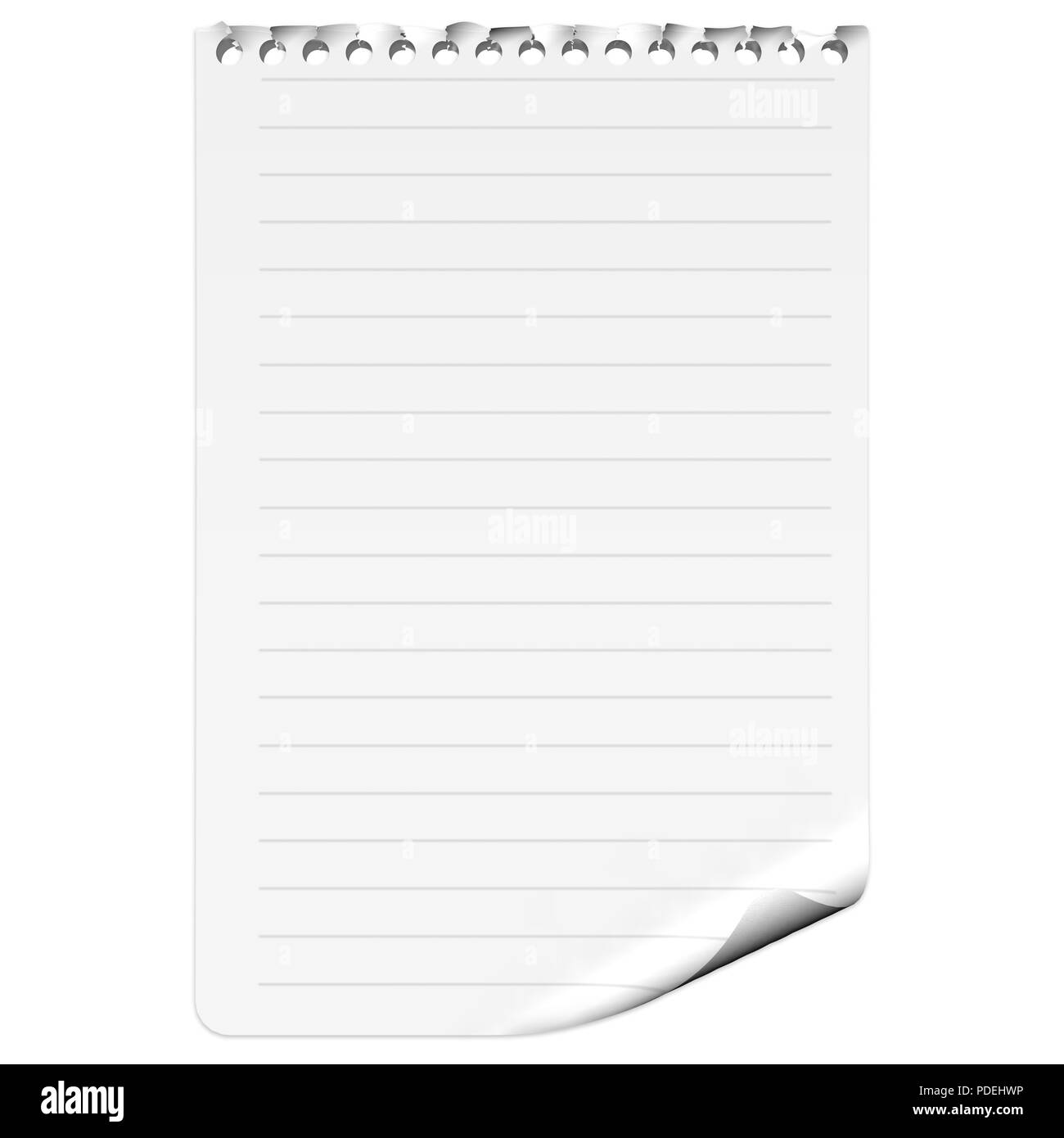 Feuille de carnet pour le texte sur fond blanc. Banque D'Images
