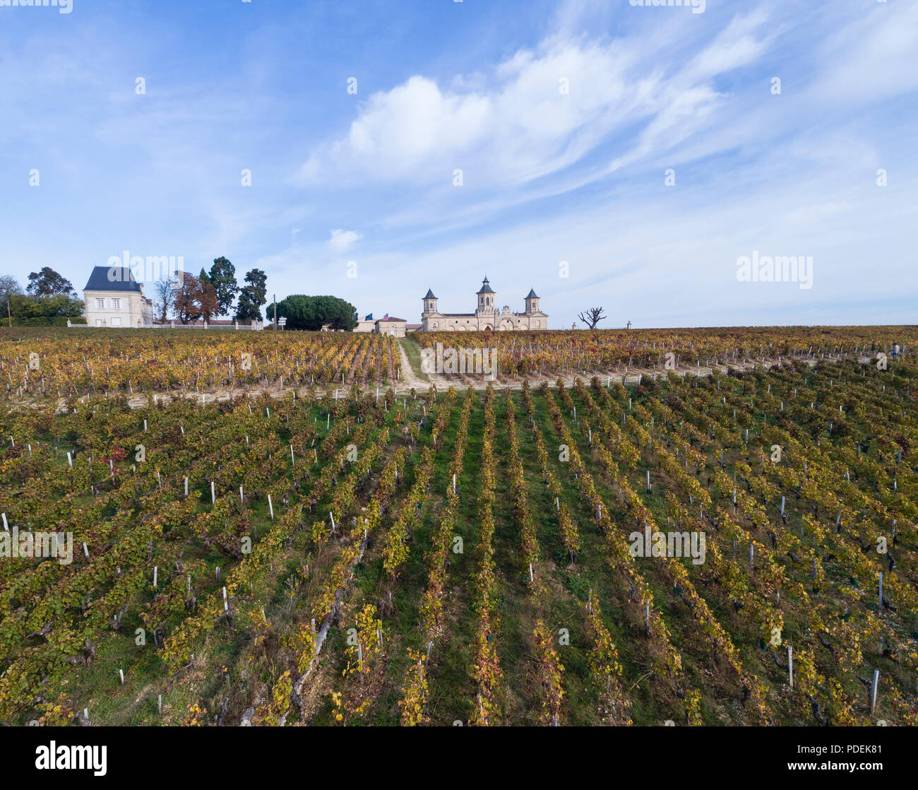 France, Gironde, Médoc, Saint Estèphe, Château Cos d'Estournel et les vignes (vue aérienne) // France, Gironde (33), Médoc, Saint-Estèphe, Château Banque D'Images