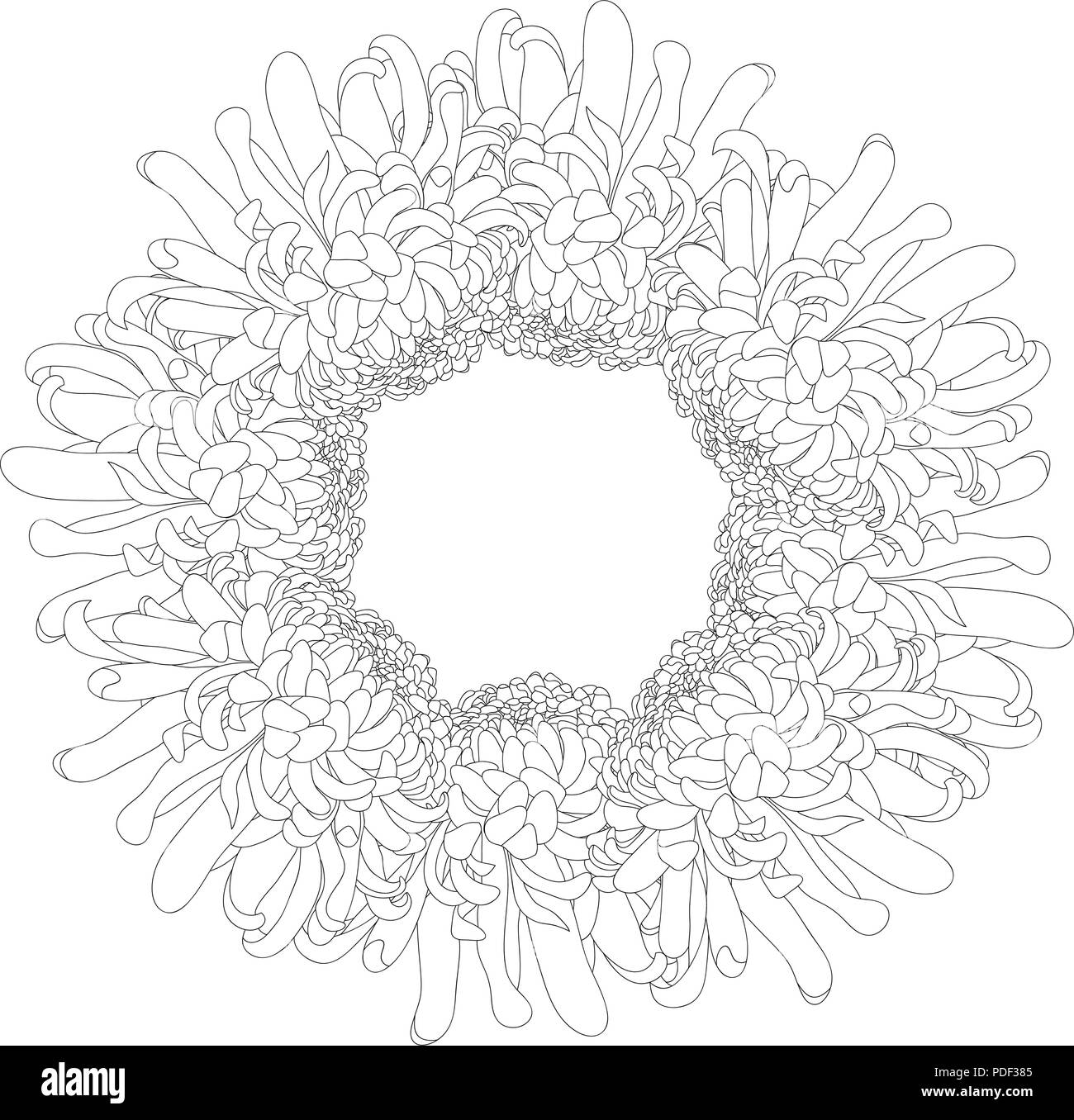 Contours, chrysanthème Kiku Japanese Flower Wreath. Vector Illustration. Illustration de Vecteur