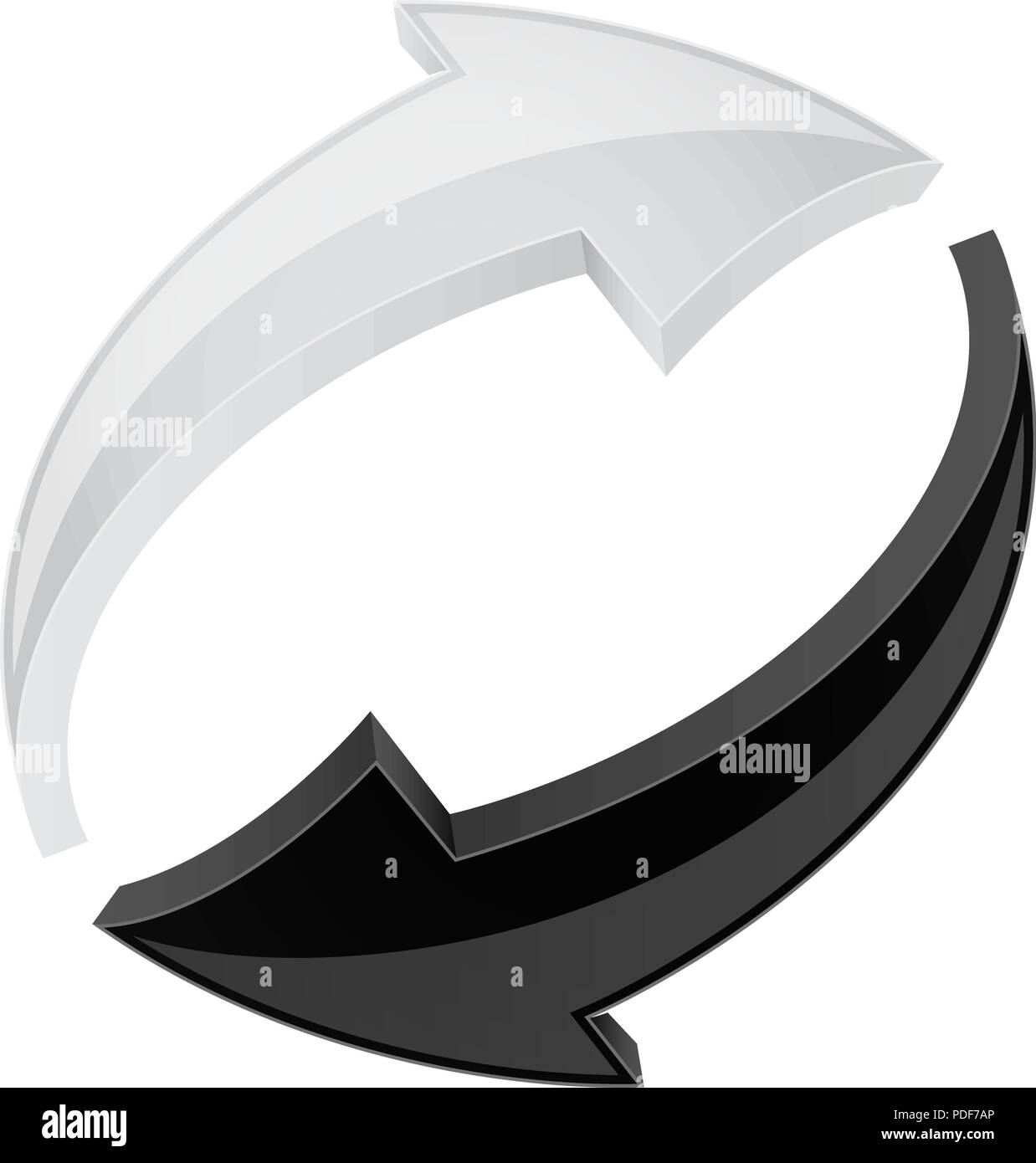 Flèches de régénération en noir et blanc. Brillant 3d signes en mouvement circulaire Illustration de Vecteur